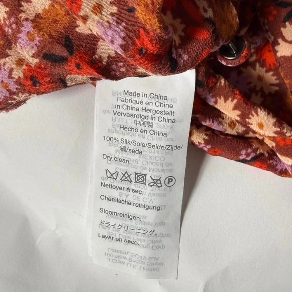 Madewell 100%‎ Silk Floral Blouse Tiny Floral Blouse with puff shoulders